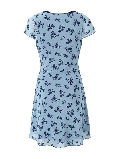 Floral Print Cap Sleeve Sheath V-Neck Mini Dress