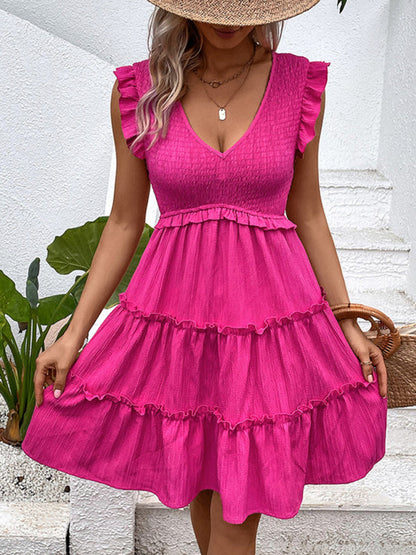 Mini Dresses- Romantic Elegance: Women's Tiered Ruffle Sleeveless Mini Dress- - IndioGear Fashion and Gear