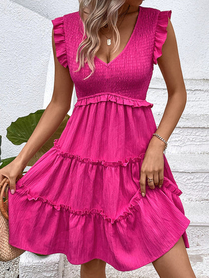 Mini Dresses- Romantic Elegance: Women's Tiered Ruffle Sleeveless Mini Dress- - IndioGear Fashion and Gear