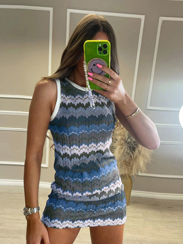 Mini Dresses- Sensual Crochet Knitted Tank Pencil Mini Dress- Blue- IndioGear Fashion and Gear