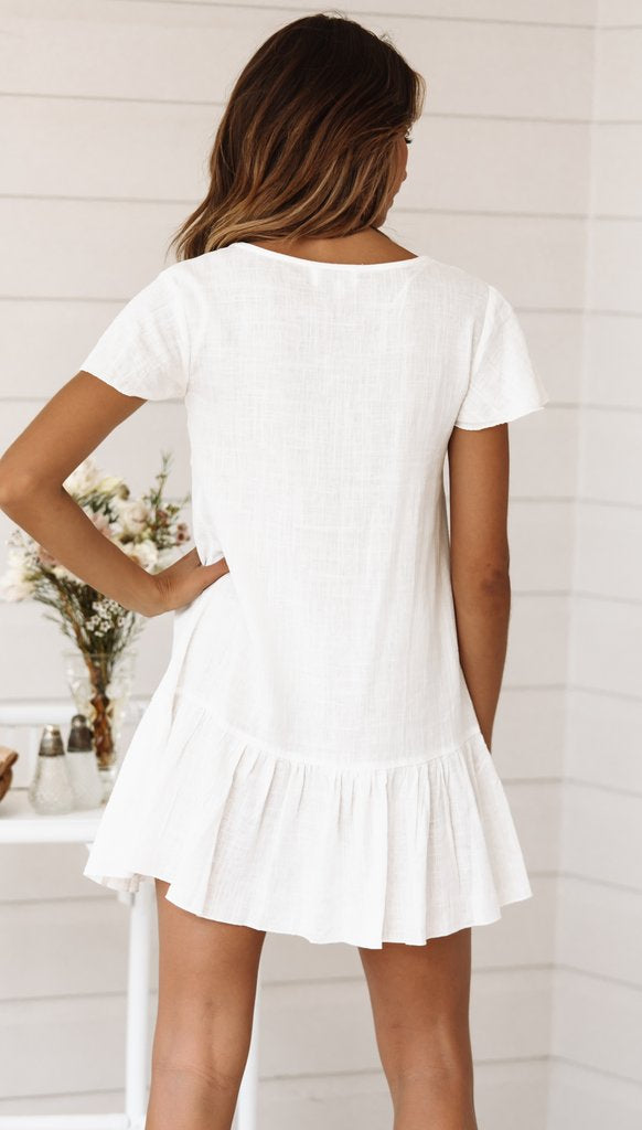 Mini Dresses- Solid Buttoned Pleated Flowy Mini Dress- - IndioGear Fashion and Gear