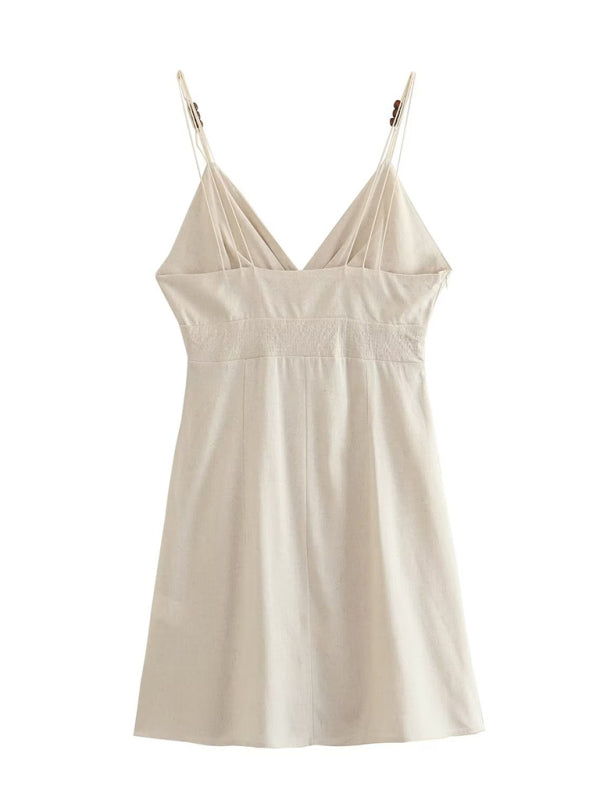 Mini Dresses- Solid V-Neck Surplice Cami Sundress- - IndioGear Fashion and Gear