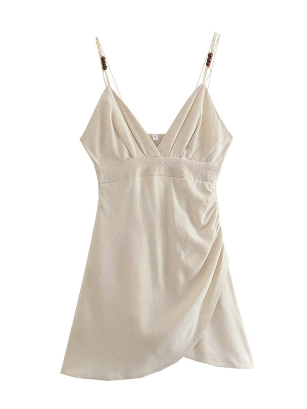 Mini Dresses- Solid V-Neck Surplice Cami Sundress- - IndioGear Fashion and Gear