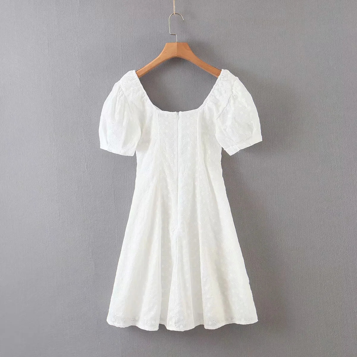 Mini Dresses- Sweetheart Neck Mini Dress: Bohemian Elegance with Eyelet Sleeves- - IndioGear Fashion and Gear