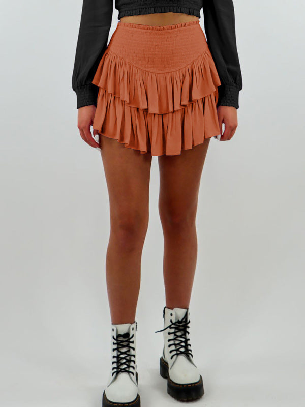 Mini Skirt- Solid Double Layered Shorts Ruffled Mini Skirt 2-in-1- - IndioGear Fashion and Gear