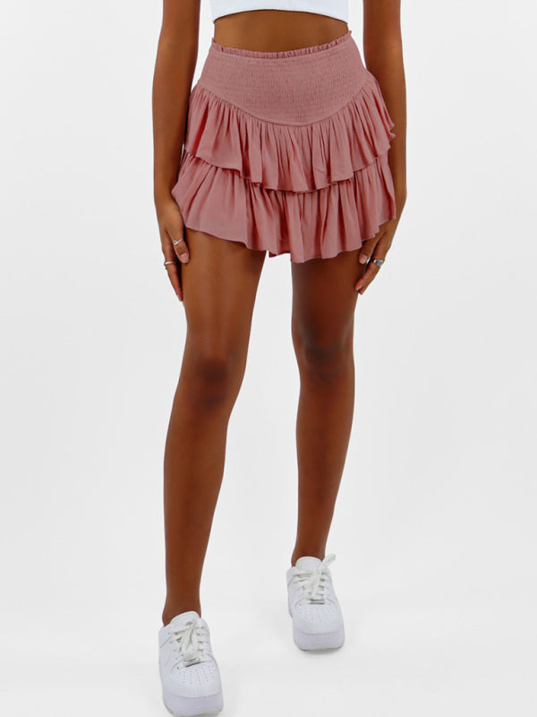 Mini Skirt- Solid Double Layered Shorts Ruffled Mini Skirt 2-in-1- - IndioGear Fashion and Gear