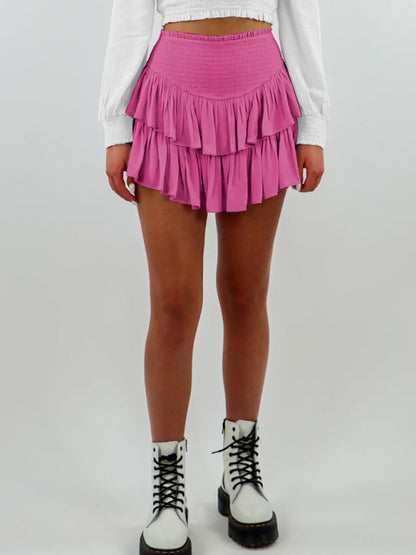 Mini Skirt- Solid Double Layered Shorts Ruffled Mini Skirt 2-in-1- - IndioGear Fashion and Gear