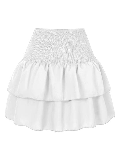 Mini Skirts- Women's Layered Mini Skirt in Floral Print with Smocked Waist- White- IndioGear Fashion and Gear