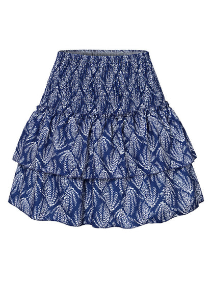 Mini Skirts- Women's Layered Mini Skirt in Floral Print with Smocked Waist- - IndioGear Fashion and Gear