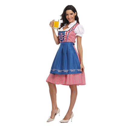 Oktoberfest Costume- Oktoberfest Plaid Bavaria Maid Outfit - Munich National Dirndl- Blue- Pekosa Women Clothing