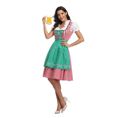 Oktoberfest Costume- Oktoberfest Plaid Bavaria Maid Outfit - Munich National Dirndl- Green- Pekosa Women Clothing