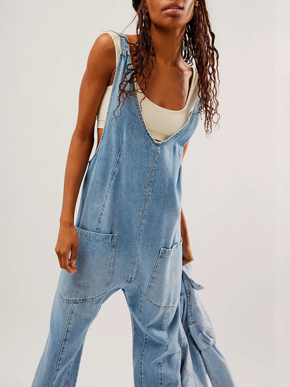 Overalls- Solid Cotton Bib Overalls Utility Jumpsuit for Everyday Wear- Clear blue- IndioGear Clothing and Gear