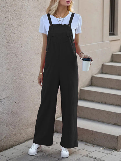 Overalls- Women's Solid Bib Pants Overalls - Full-Length Utility Playsuit- Black- IndioGear Fashion and Gear