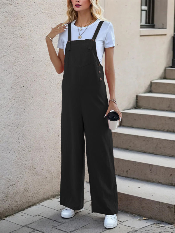 Overalls- Women's Solid Bib Pants Overalls - Full-Length Utility Playsuit- - IndioGear Fashion and Gear