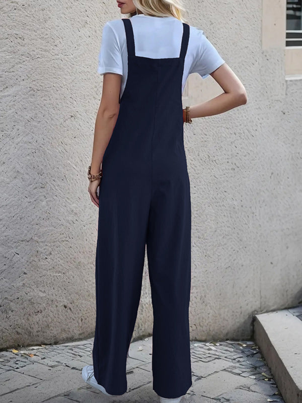 Overalls- Women's Solid Bib Pants Overalls - Full-Length Utility Playsuit- - IndioGear Fashion and Gear