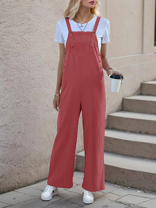 Overalls- Women's Solid Bib Pants Overalls - Full-Length Utility Playsuit- - IndioGear Fashion and Gear