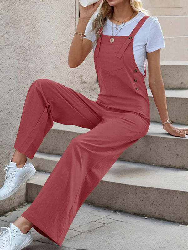 Overalls- Women's Solid Bib Pants Overalls - Full-Length Utility Playsuit- - IndioGear Fashion and Gear