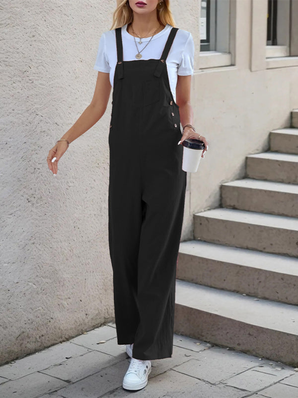 Overalls- Women's Solid Bib Pants Overalls - Full-Length Utility Playsuit- - IndioGear Fashion and Gear