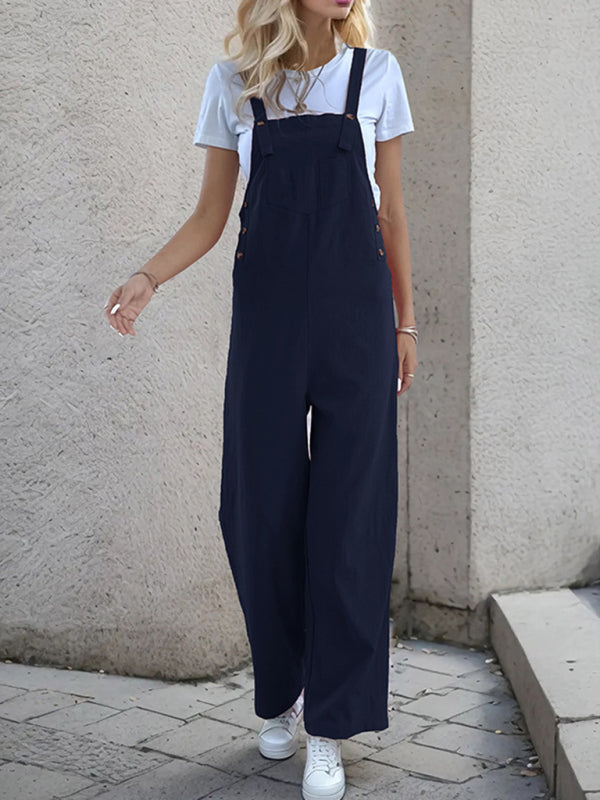 Overalls- Women's Solid Bib Pants Overalls - Full-Length Utility Playsuit- - IndioGear Fashion and Gear