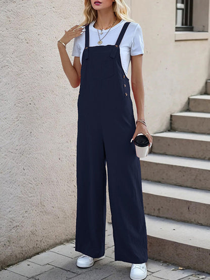 Overalls- Women's Solid Bib Pants Overalls - Full-Length Utility Playsuit- - IndioGear Fashion and Gear