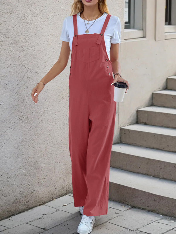 Overalls- Women's Solid Bib Pants Overalls - Full-Length Utility Playsuit- - IndioGear Fashion and Gear