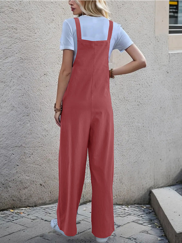 Overalls- Women's Solid Bib Pants Overalls - Full-Length Utility Playsuit- - IndioGear Fashion and Gear