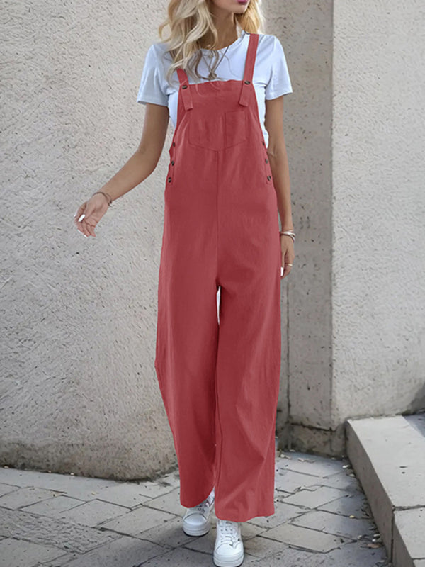 Overalls- Women's Solid Bib Pants Overalls - Full-Length Utility Playsuit- - IndioGear Fashion and Gear