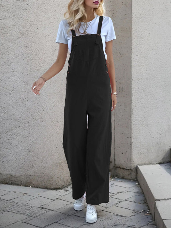 Overalls- Women's Solid Bib Pants Overalls - Full-Length Utility Playsuit- - IndioGear Fashion and Gear