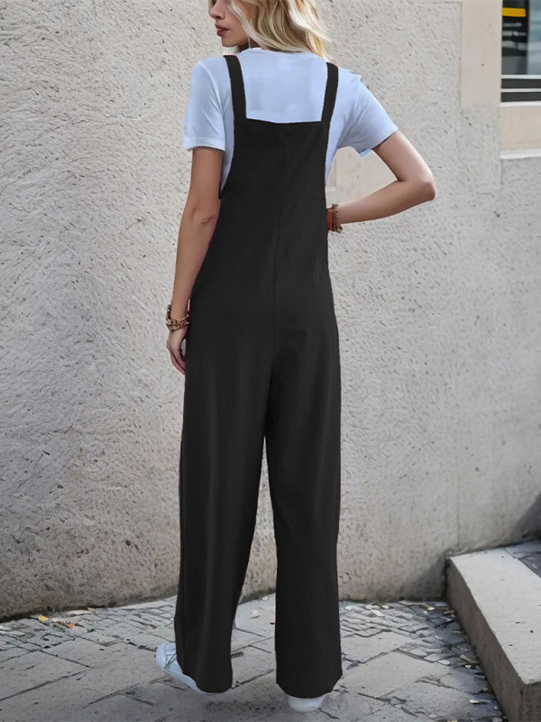 Overalls- Women's Solid Bib Pants Overalls - Full-Length Utility Playsuit- - IndioGear Fashion and Gear