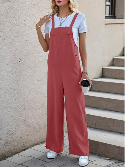 Overalls- Women's Solid Bib Pants Overalls - Full-Length Utility Playsuit- Brick red- IndioGear Fashion and Gear