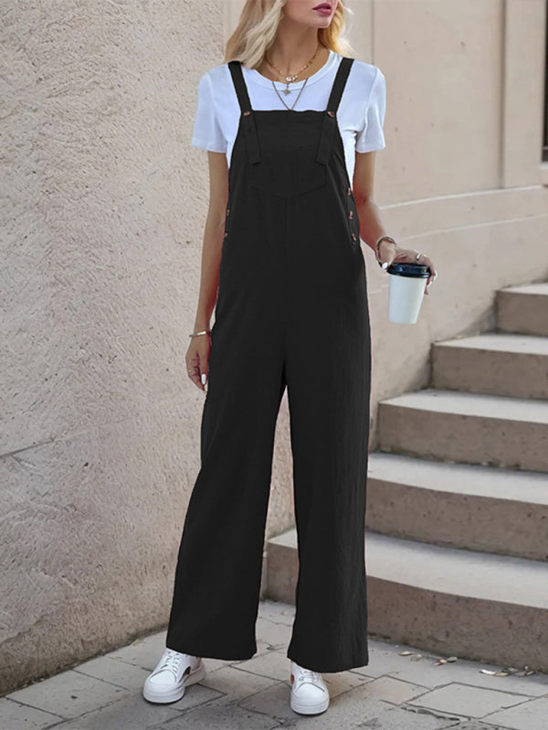 Overalls- Women's Solid Bib Pants Overalls - Full-Length Utility Playsuit- - IndioGear Fashion and Gear