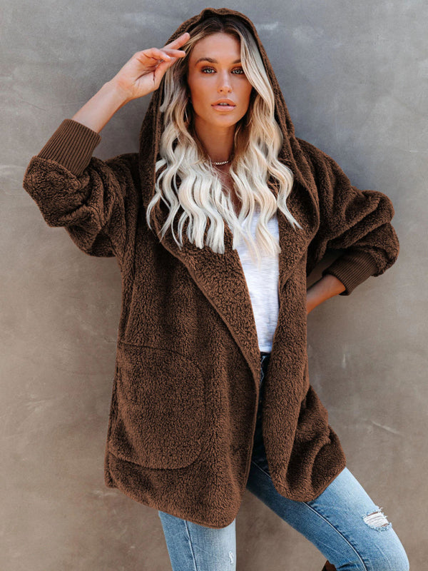 Overcoat Hoodies- Plush Sherpa Hoodie - Oversized Jacket- Coffee- IndioGear Fashion and Gear