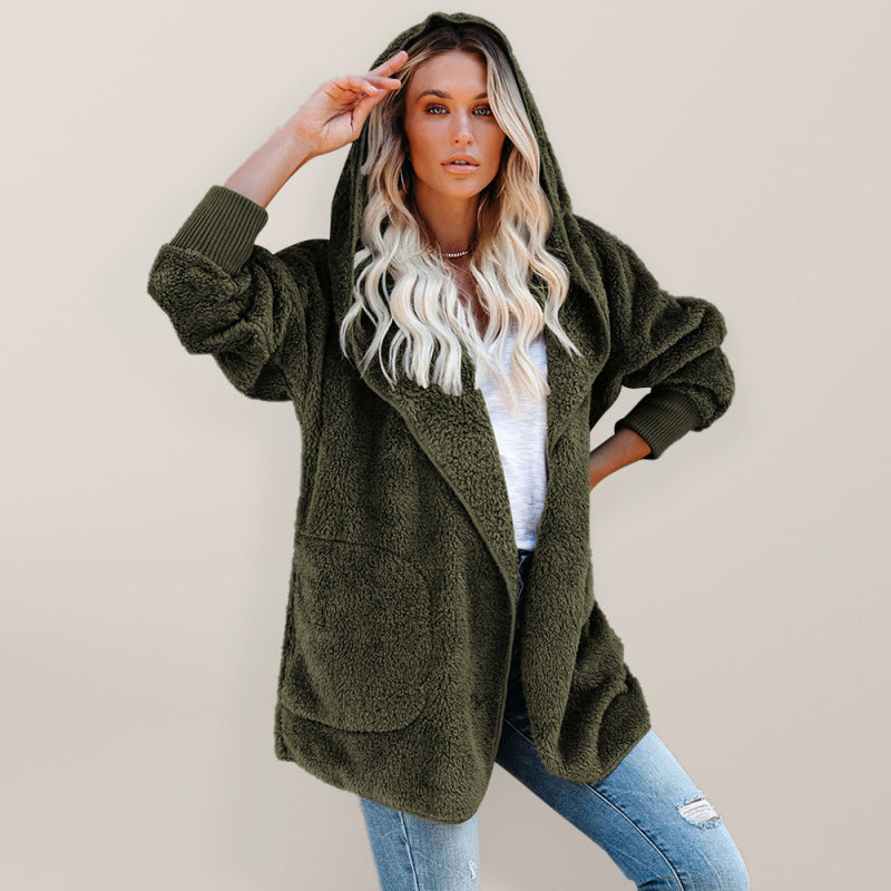 Overcoat Hoodies- Plush Sherpa Hoodie - Oversized Jacket- Olive green- IndioGear Fashion and Gear