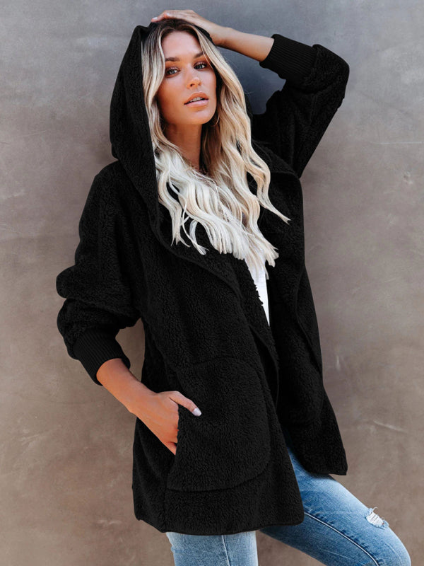 Overcoat Hoodies- Plush Sherpa Hoodie - Oversized Jacket- Black- IndioGear Fashion and Gear