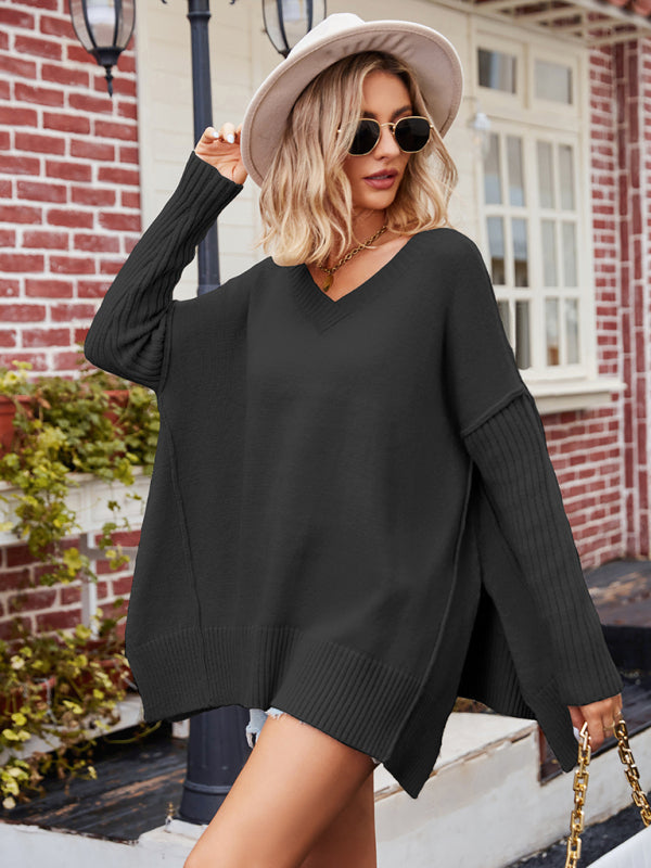 Oversize Sweater- Oversized Knit Sweater with Visible Seams- - IndioGear Fashion and Gear