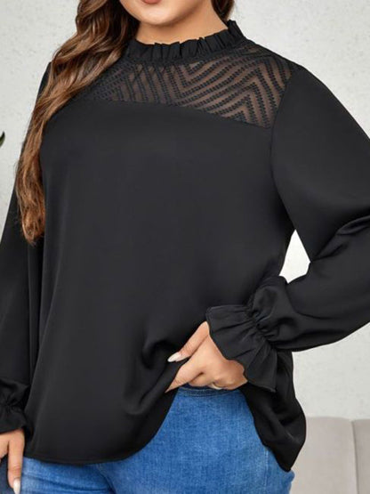 Oversized Blouses- Oversized Frill Crew Neck Blouse for Curvy Women- - IndioGear Fashion and Gear