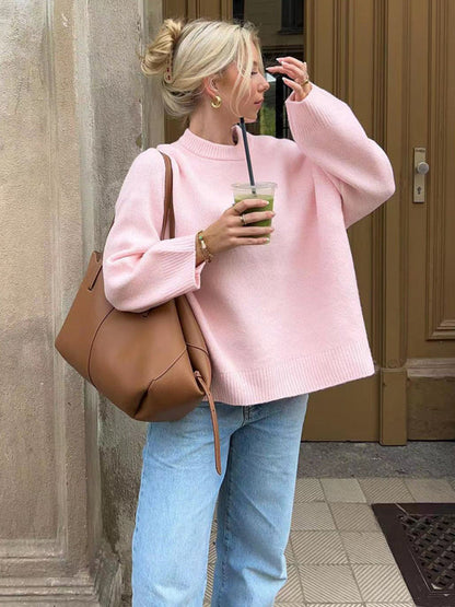 Oversized Sweaters- Winter Cozy Oversized Knit Sweater- Pink- IndioGear Clothing and Gear