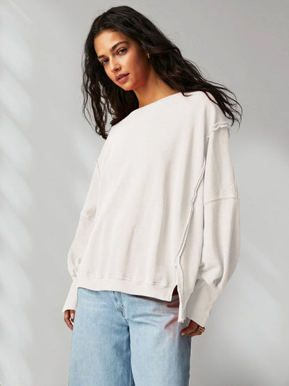 Oversized Sweatshirts- Solid Drop Shoulder Sweatshirt - Oversized Patchwork Pullover- - IndioGear Clothing and Gear