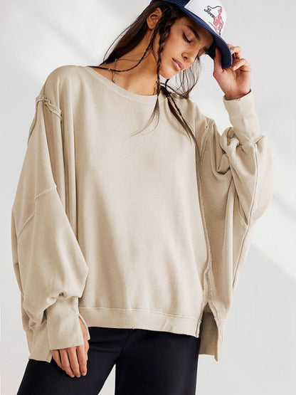 Oversized Sweatshirts- Solid Drop Shoulder Sweatshirt - Oversized Patchwork Pullover- - IndioGear Clothing and Gear