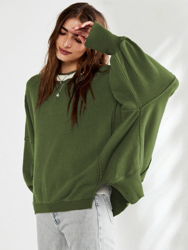 Oversized Sweatshirts- Solid Drop Shoulder Sweatshirt - Oversized Patchwork Pullover- - IndioGear Clothing and Gear