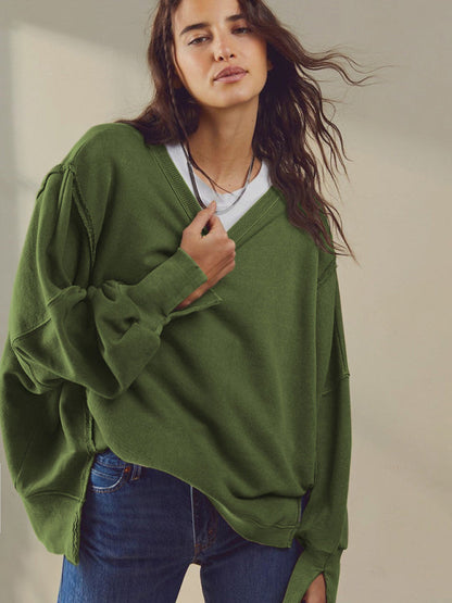 Oversized Sweatshirts- Solid Drop Shoulder Sweatshirt - Oversized Patchwork Pullover- - IndioGear Clothing and Gear