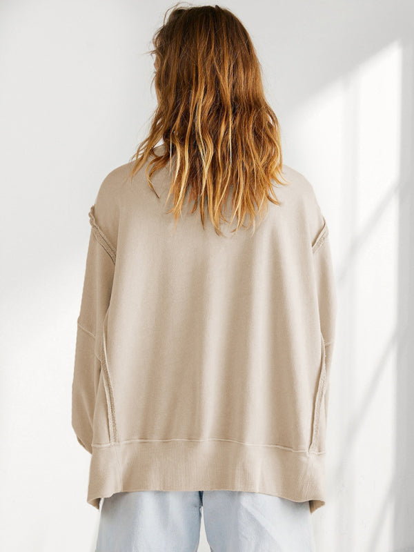 Oversized Sweatshirts- Solid Drop Shoulder Sweatshirt - Oversized Patchwork Pullover- - IndioGear Clothing and Gear