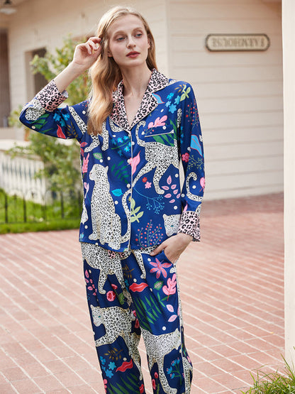 2 Piece Pajama Set in Floral Animal Print - Shirt & Pants