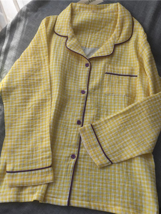 Pajamas Set- Checkered Dreams: Plaid Pajama Set - Gingham Pants and Shirt- Yellow- IndioGear Clothing and Gear