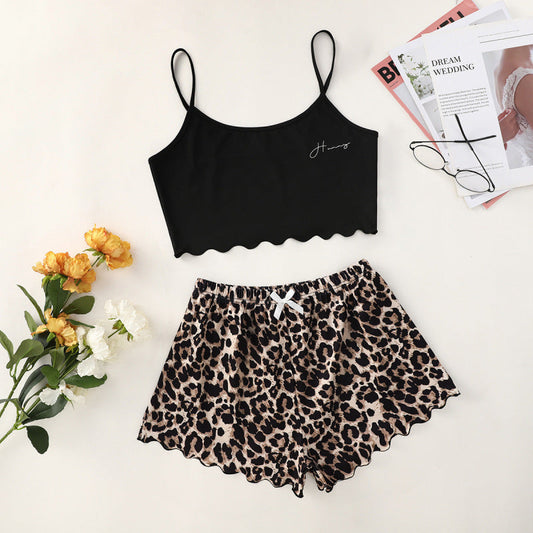 Pajamas- Summer Animal Print Sleepwear - Cami Top + Shorts Set- Black- IndioGear Clothing and Gear