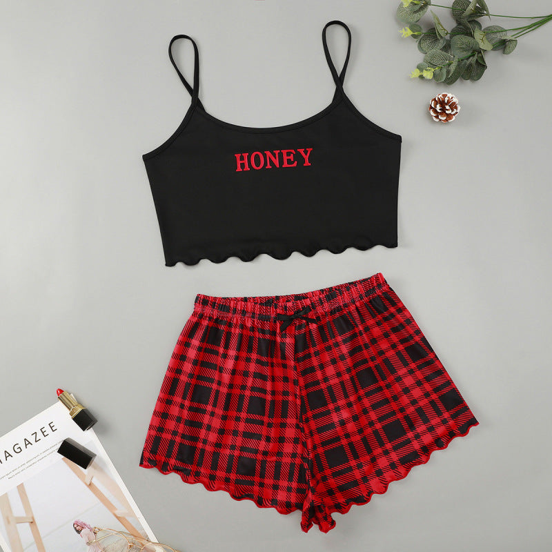 Pajamas- Summer Tartan Plaid Sleepwear Cami Top + Shorts- Red- IndioGear Clothing and Gear