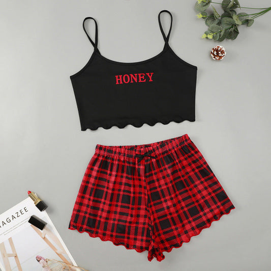 Pajamas- Summer Tartan Plaid Sleepwear Cami Top + Shorts- Red- IndioGear Clothing and Gear