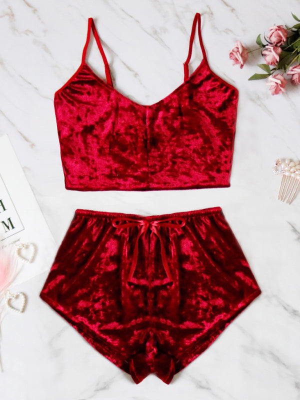 Pajamas- Velvet 2-Piece Sleepwear Set with Cami Top and Shorts Jammies- - IndioGear Fashion and Gear