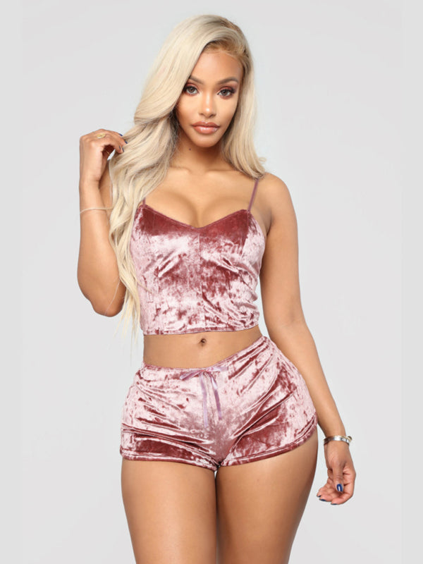 Pajamas- Velvet 2-Piece Sleepwear Set with Cami Top and Shorts Jammies- - IndioGear Fashion and Gear