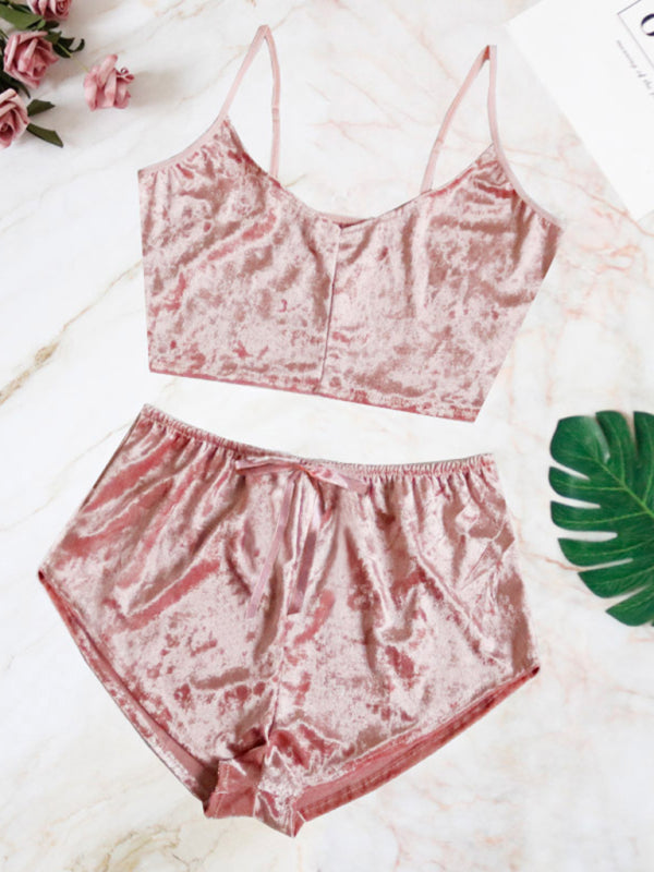 Pajamas- Velvet 2-Piece Sleepwear Set with Cami Top and Shorts Jammies- - IndioGear Fashion and Gear